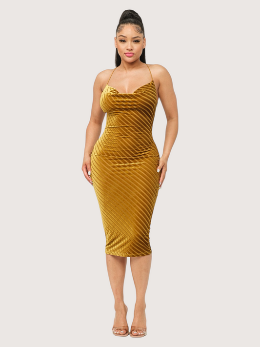 Cowl Neck Midi Dress | Mustard