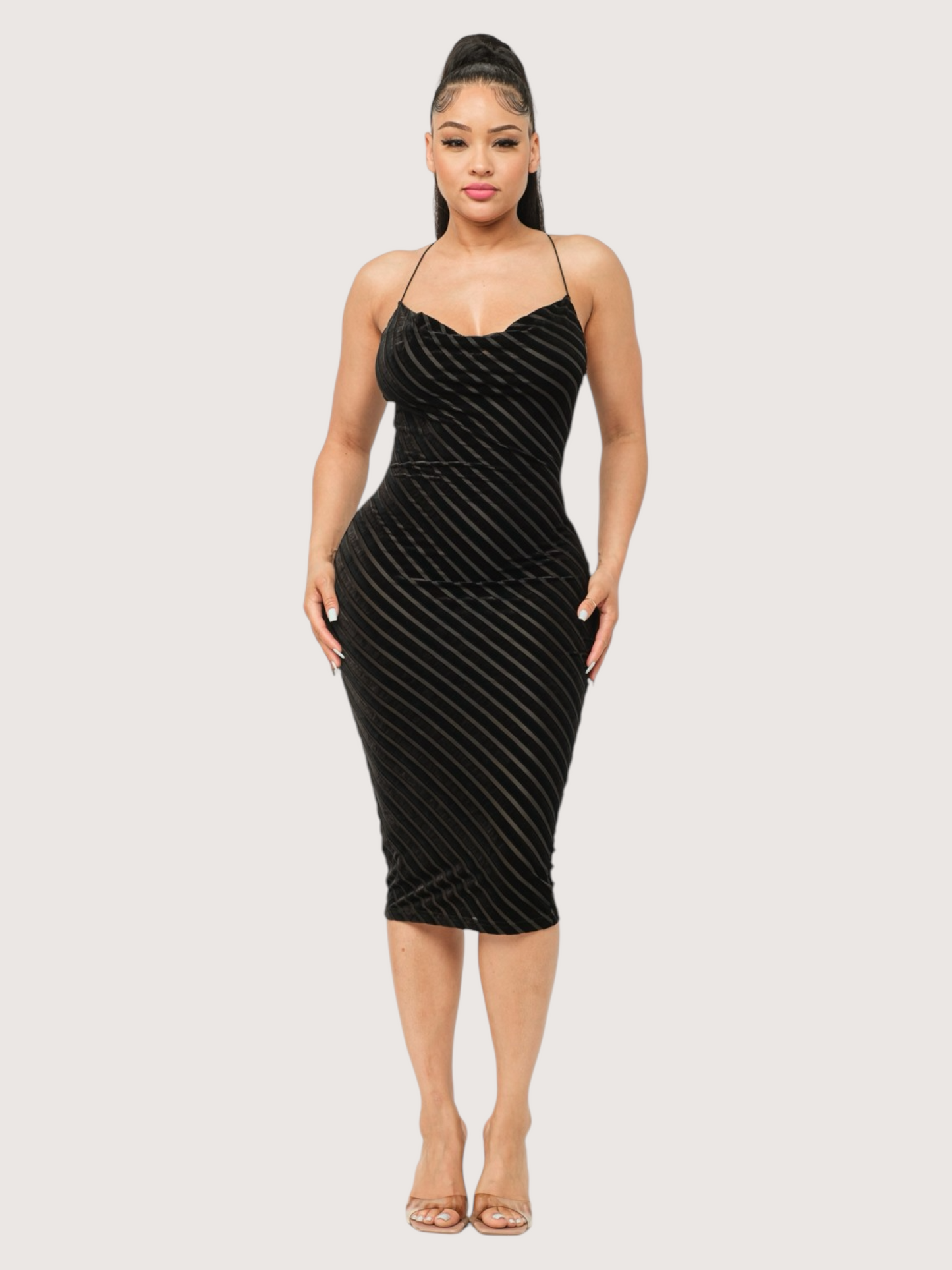 Cowl Neck Midi Dress | Black