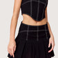 Contrast Stitch Pleated Skirt | Black
