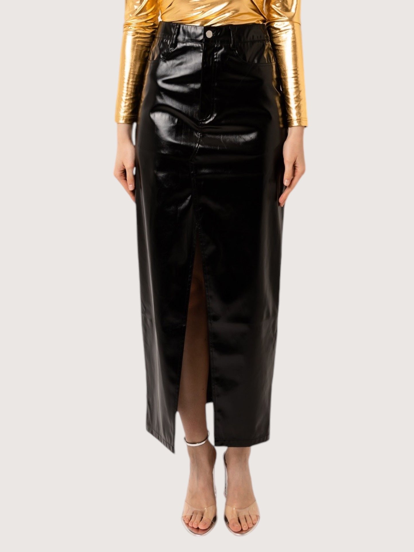 Metallic Leather Maxi Skirt