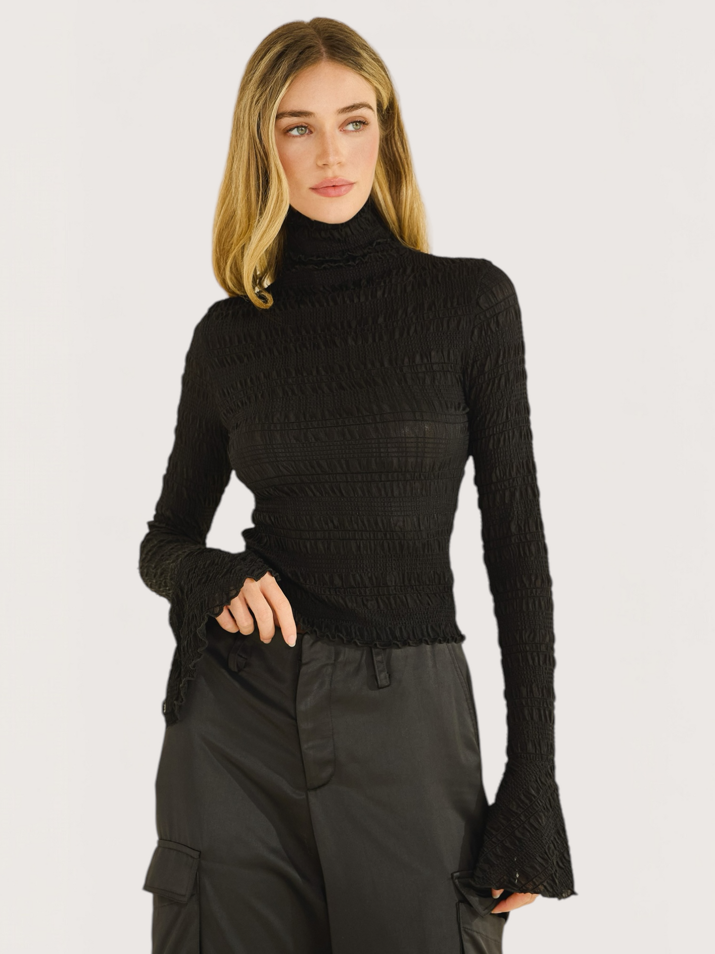 LS Smocked Turtleneck