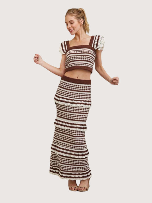 Ruffled Knit Maxi Skirt | Brown