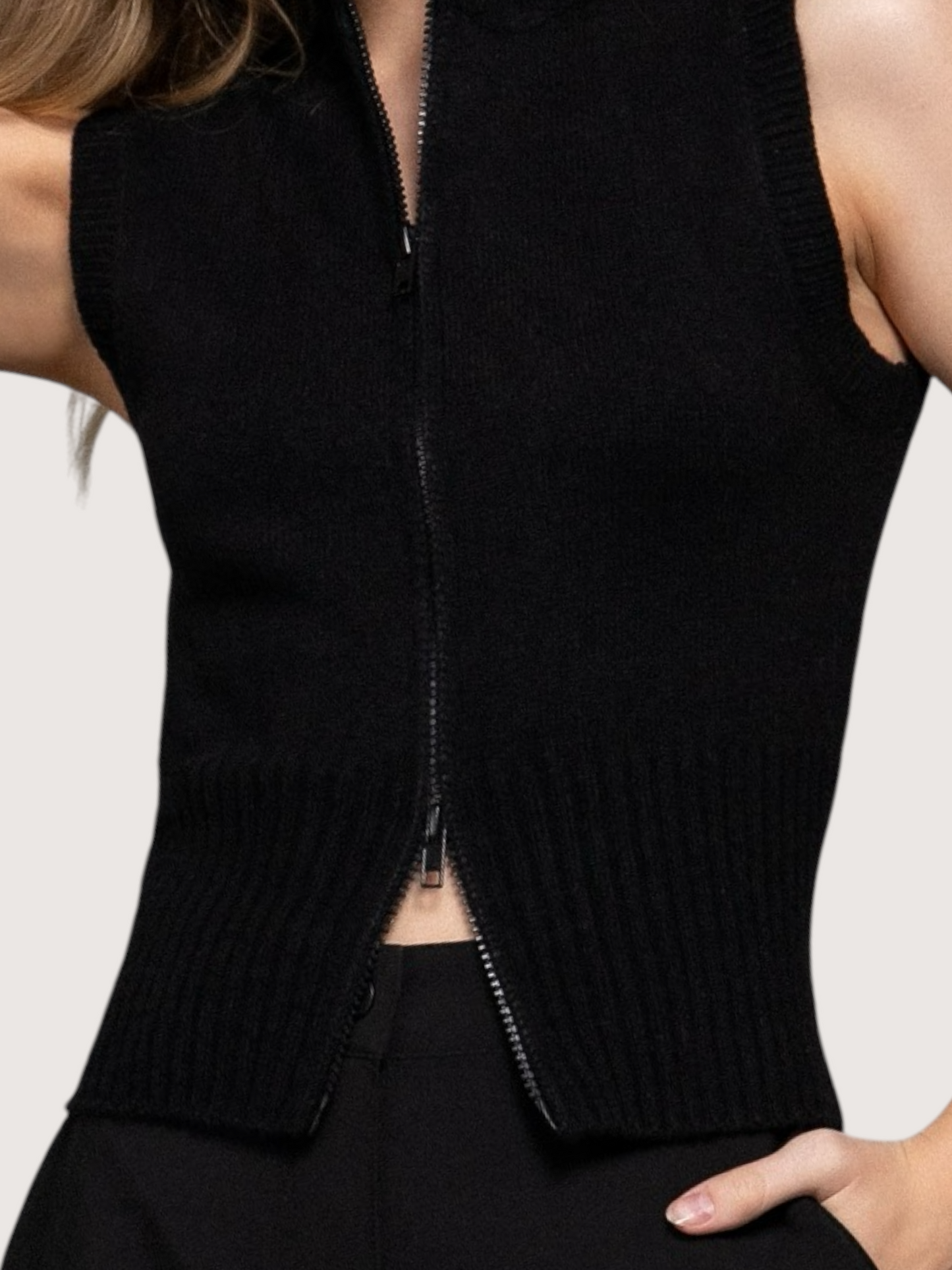 Zip Up Sweater Tank | Black