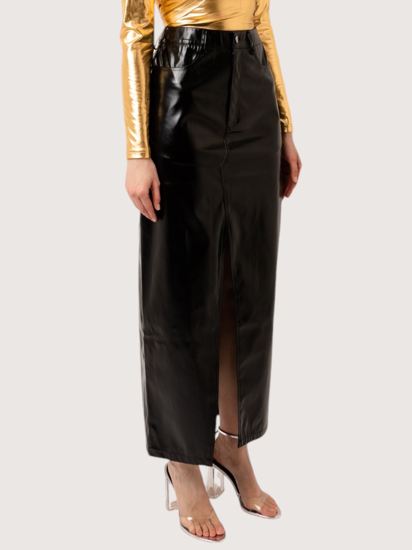 Metallic Leather Maxi Skirt