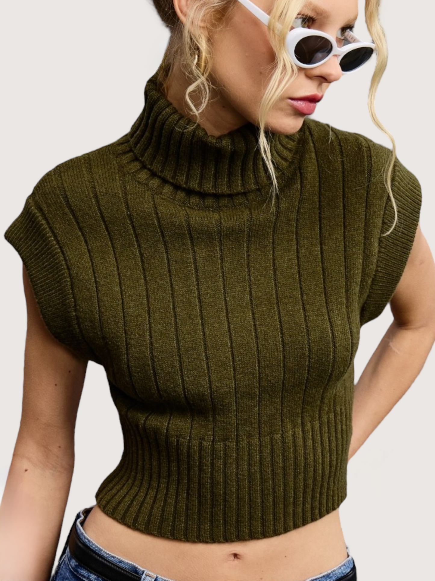 Cropped Sweater Top | Olive