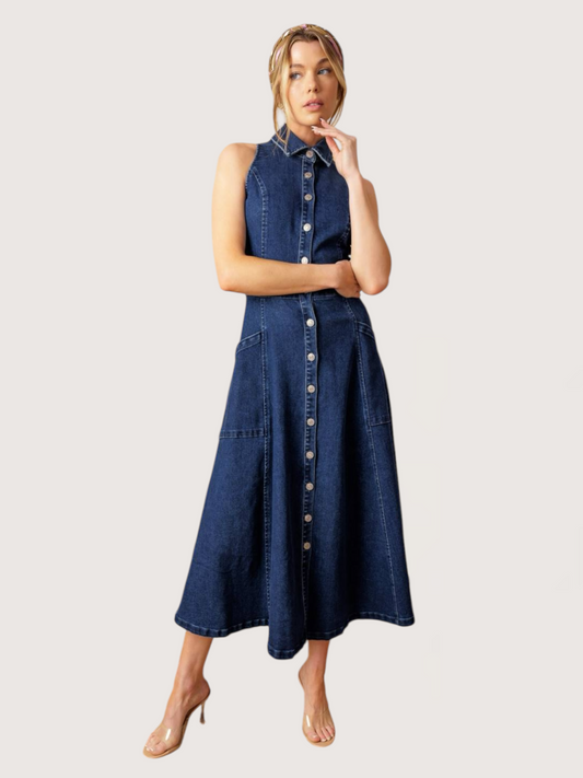 High Neck Denim Dress