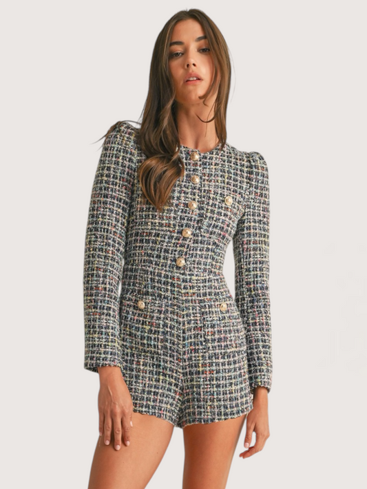 Long Sleeve Tweed Romper