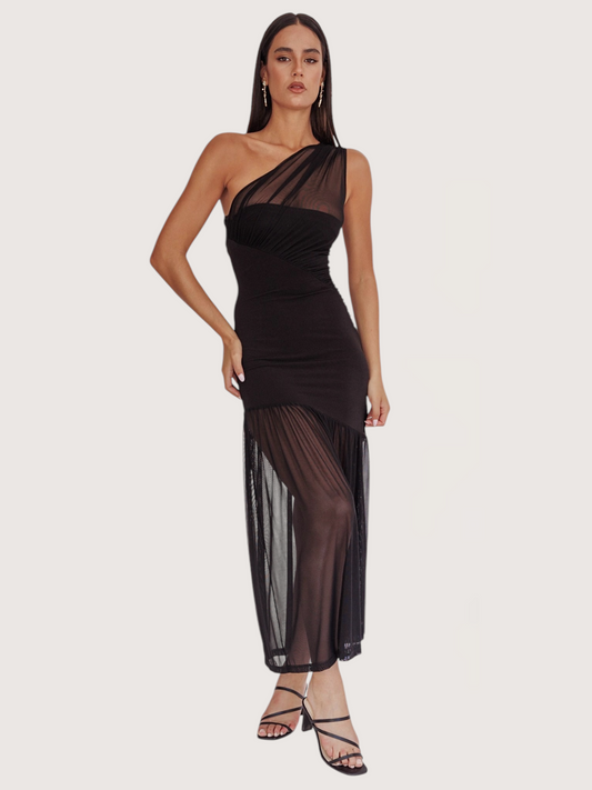 One Shoulder Mesh Dress