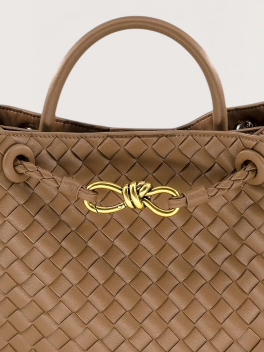 Large Weaved Bow Tote | Tan