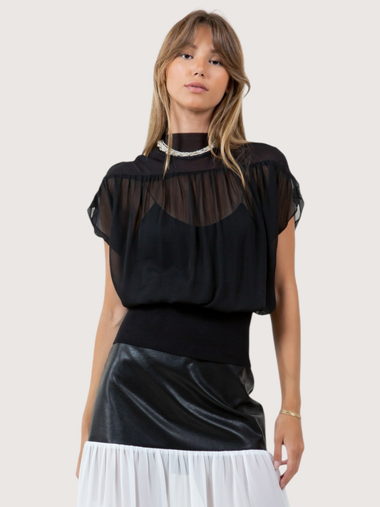 High Neck Sheer Blouse