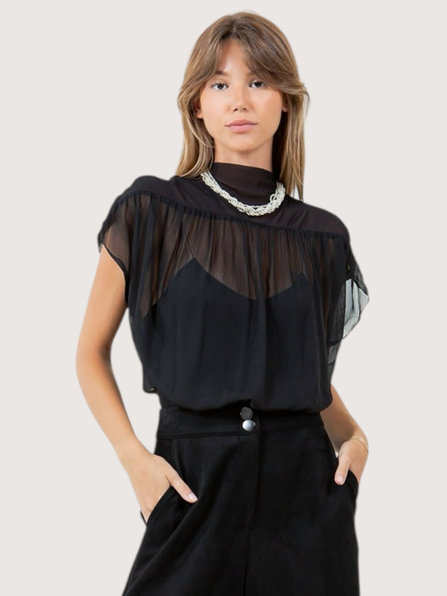 High Neck Sheer Blouse