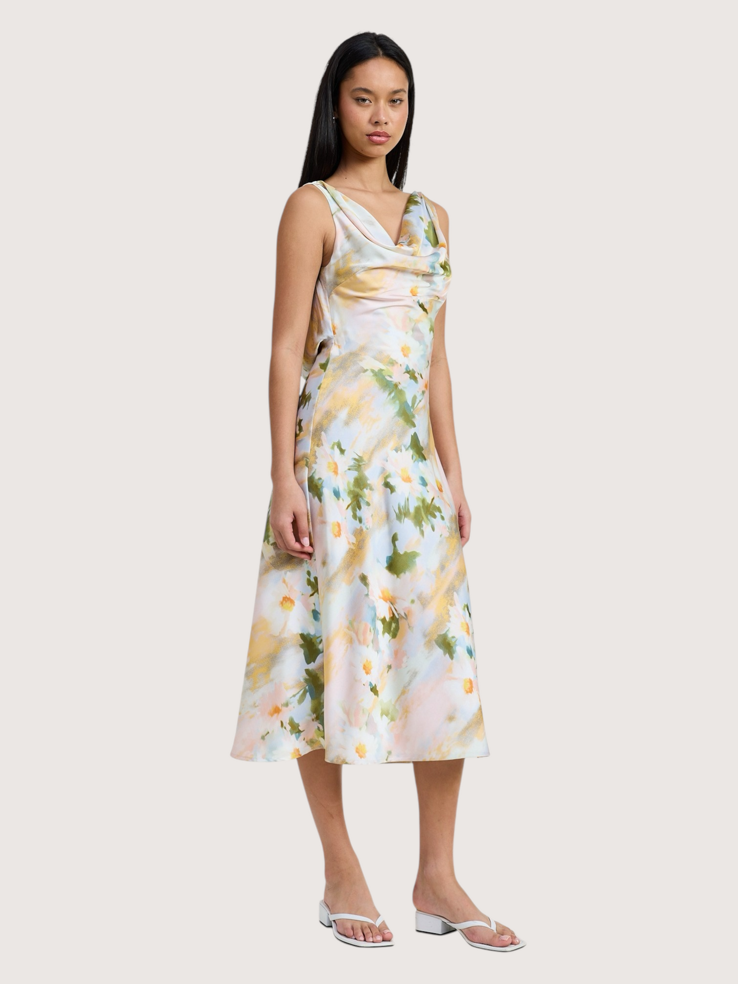 Cowl Neck Floral Dress