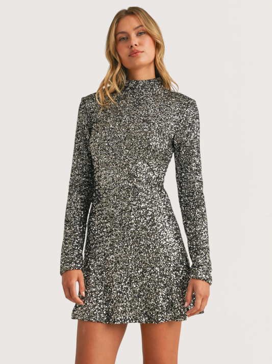 High Neck Sequin Dress