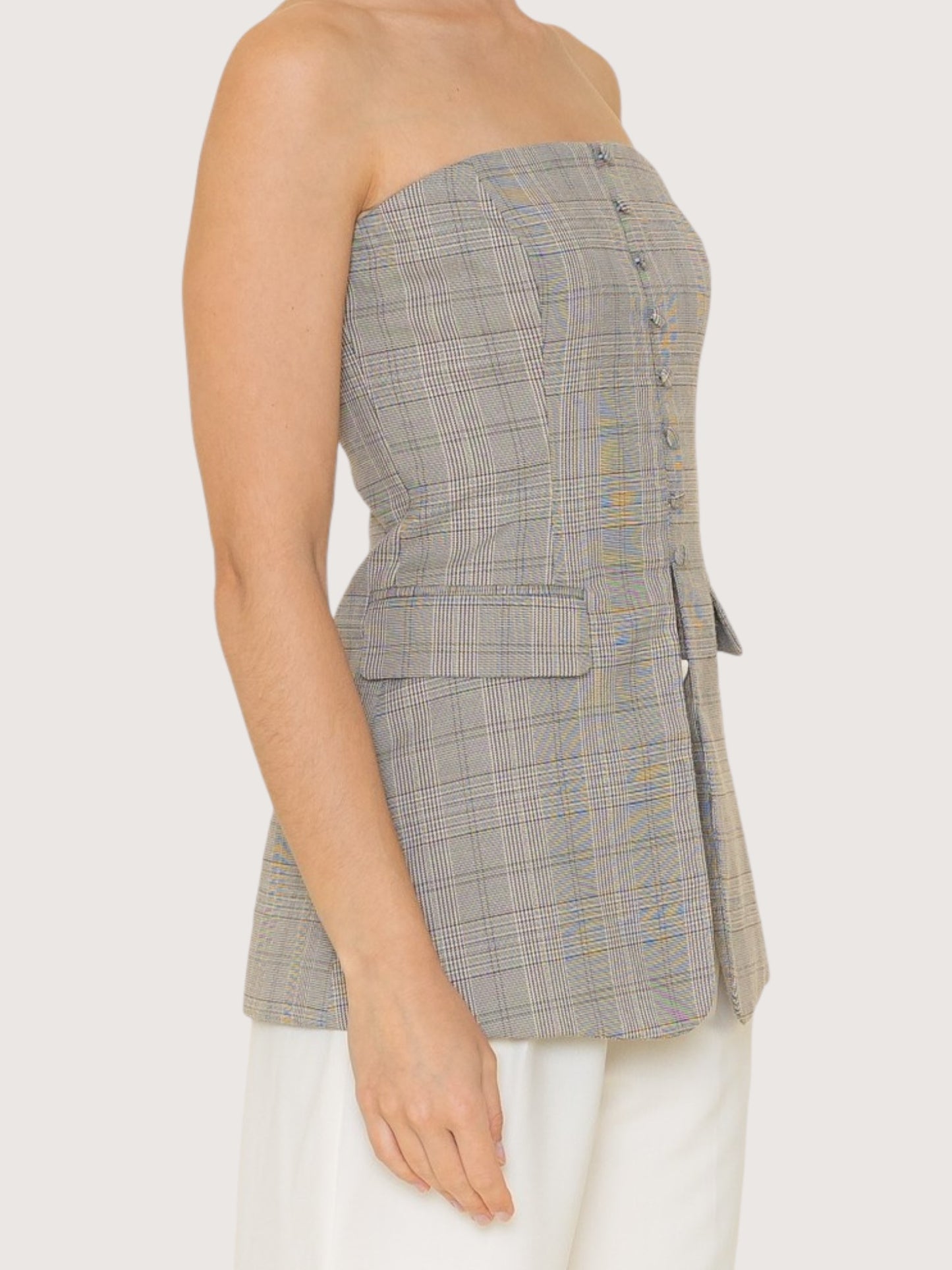 Plaid Strapless Blazer Top