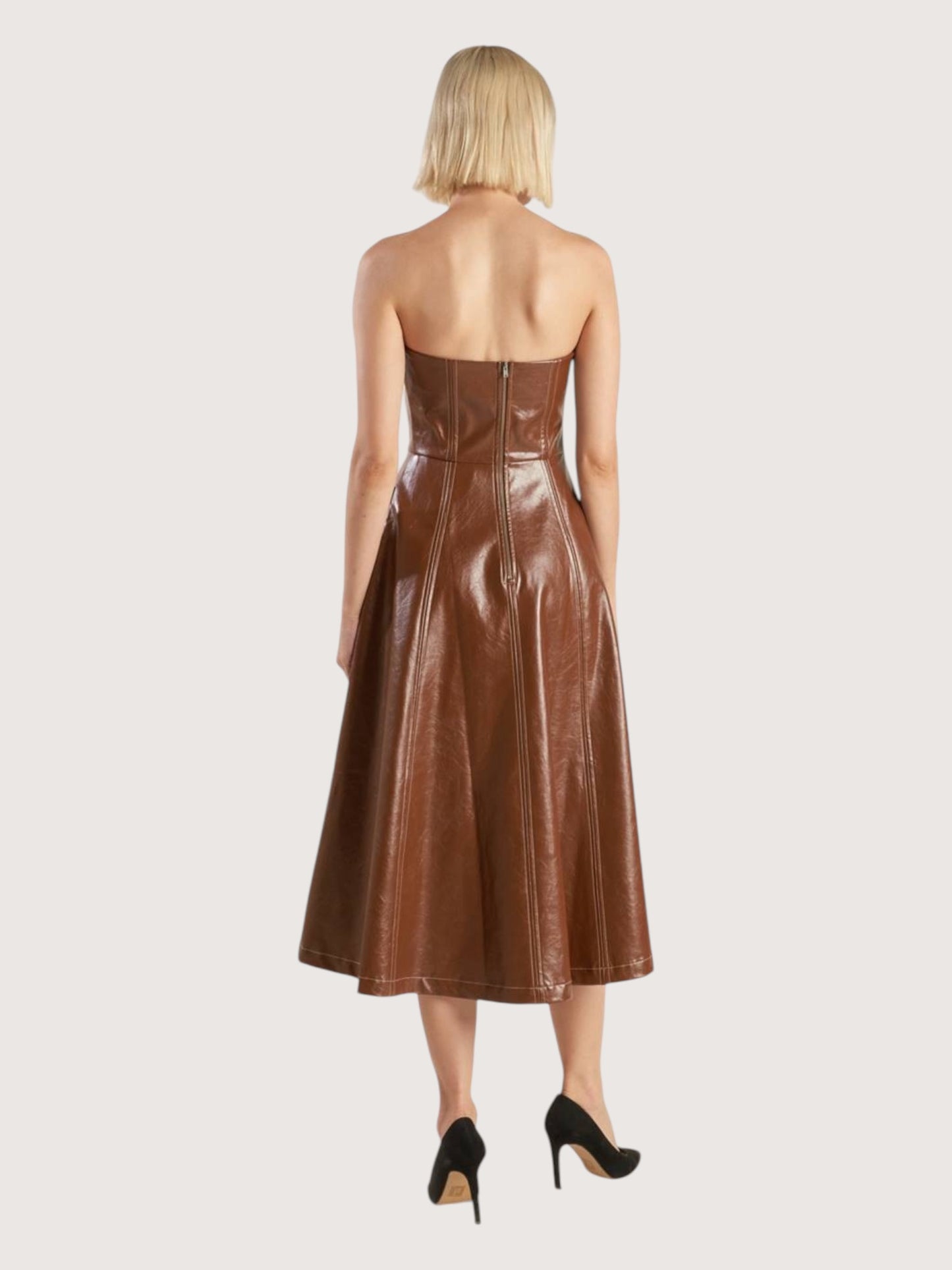 Strapless Leather Midi Dress