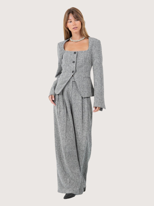 Wide Leg Tweed Trouser