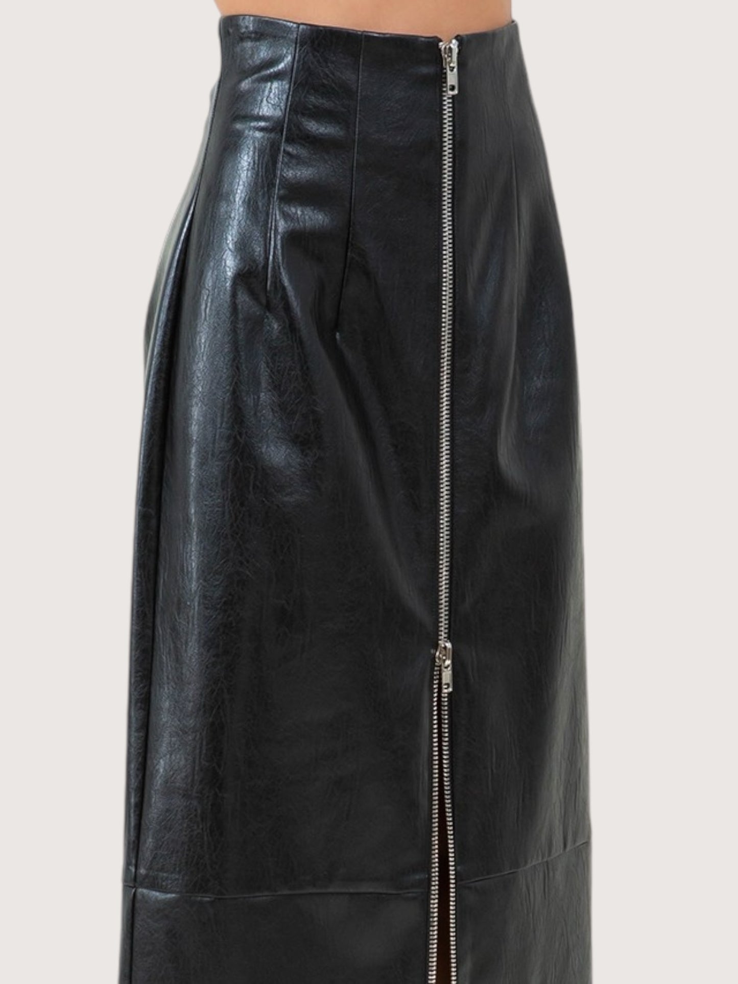 Zipper Front Leather Skirt