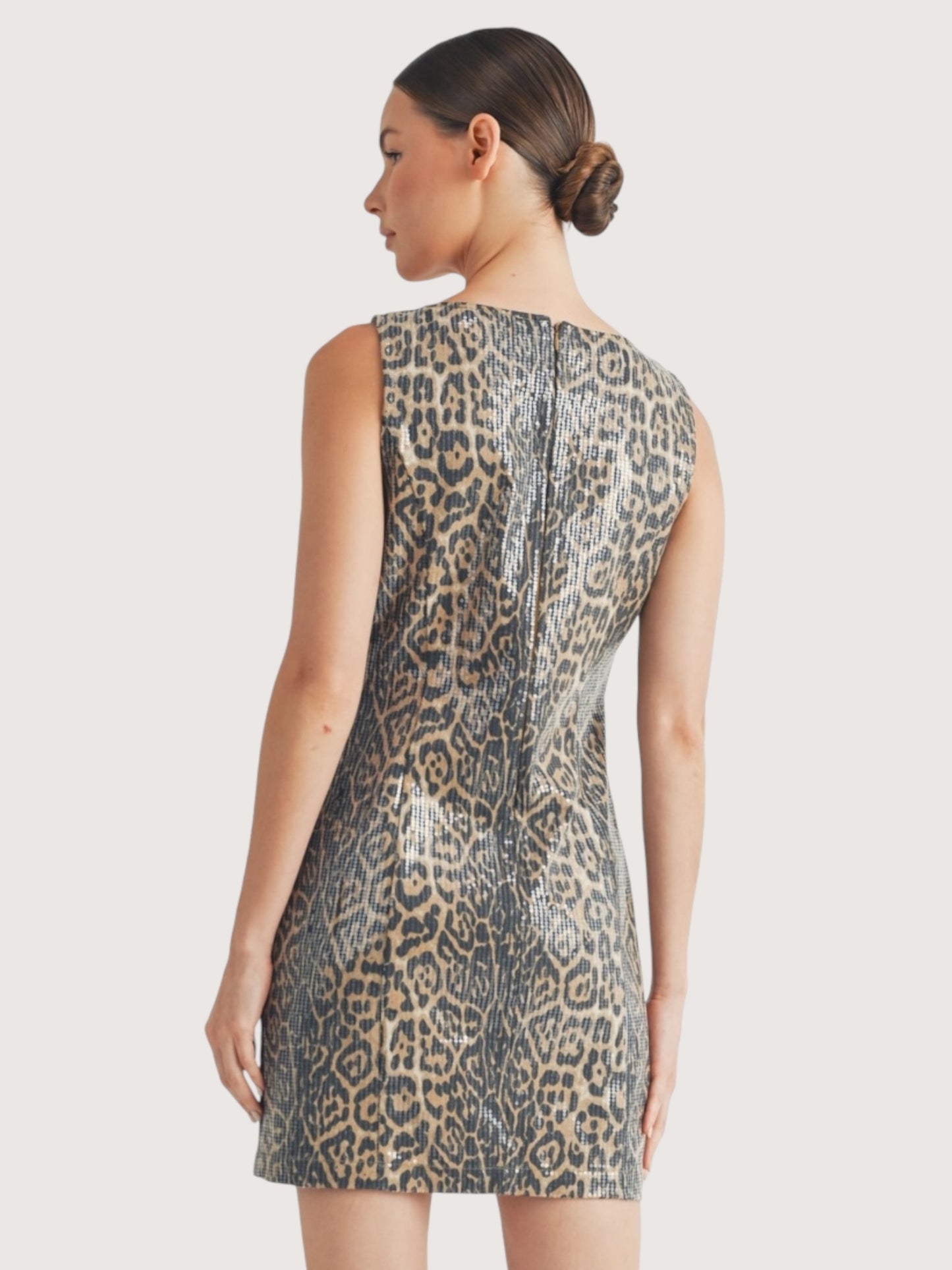 Sequin Overlay Leopard Dress