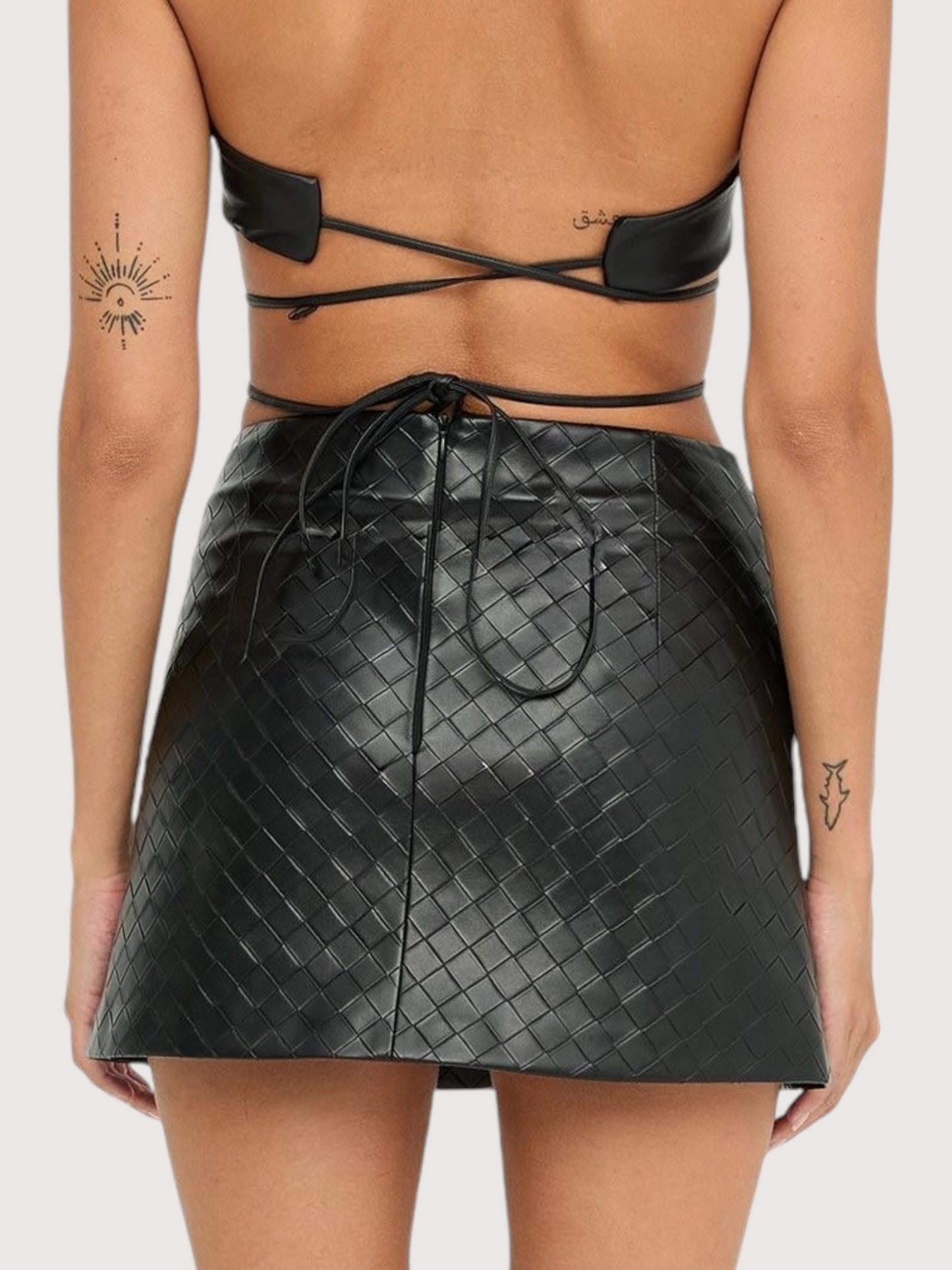 Weaved Leather Mini Skirt