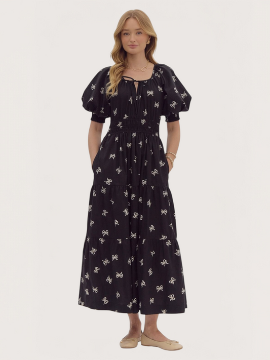 Bow Print Midi Dress