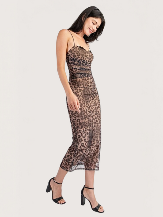 Leopard Mesh Midi Dress