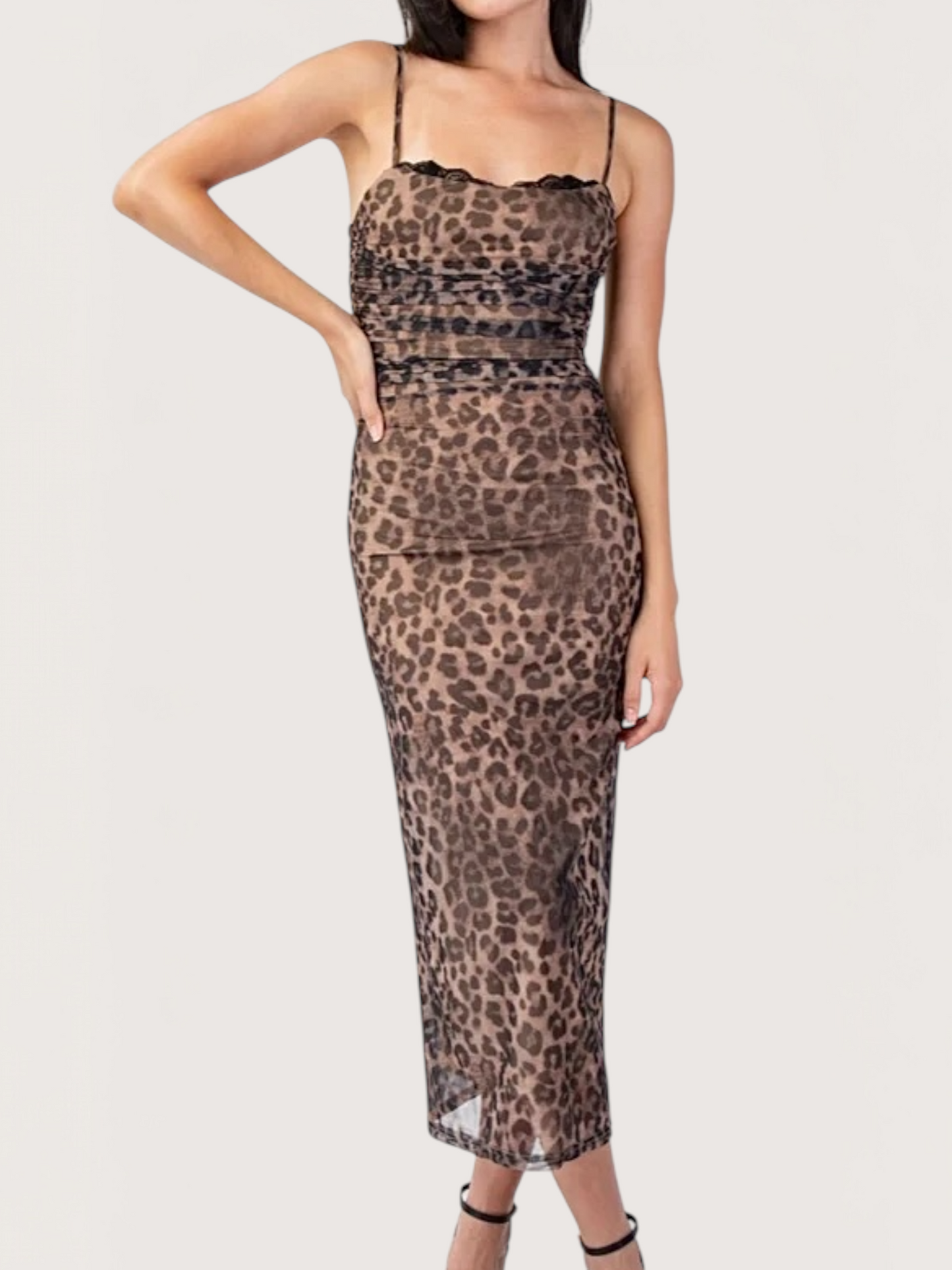 Leopard Mesh Midi Dress