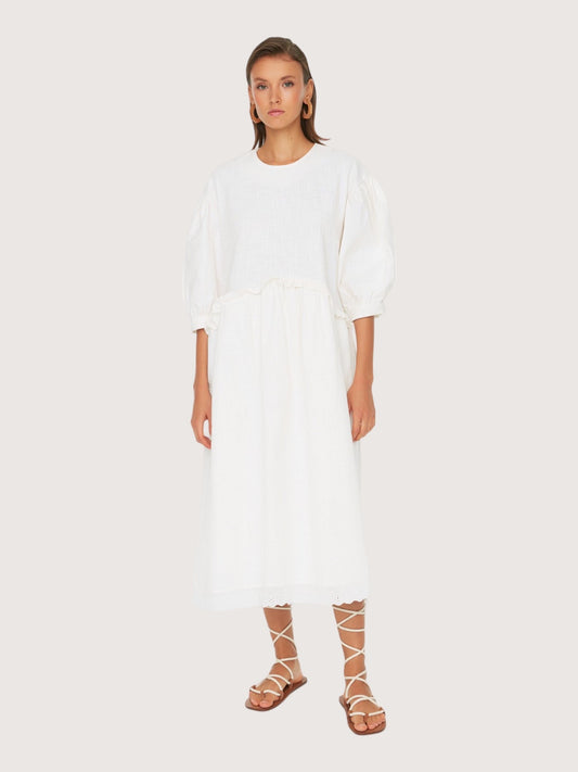 Puff Sleeve Embroidered Trim Dress