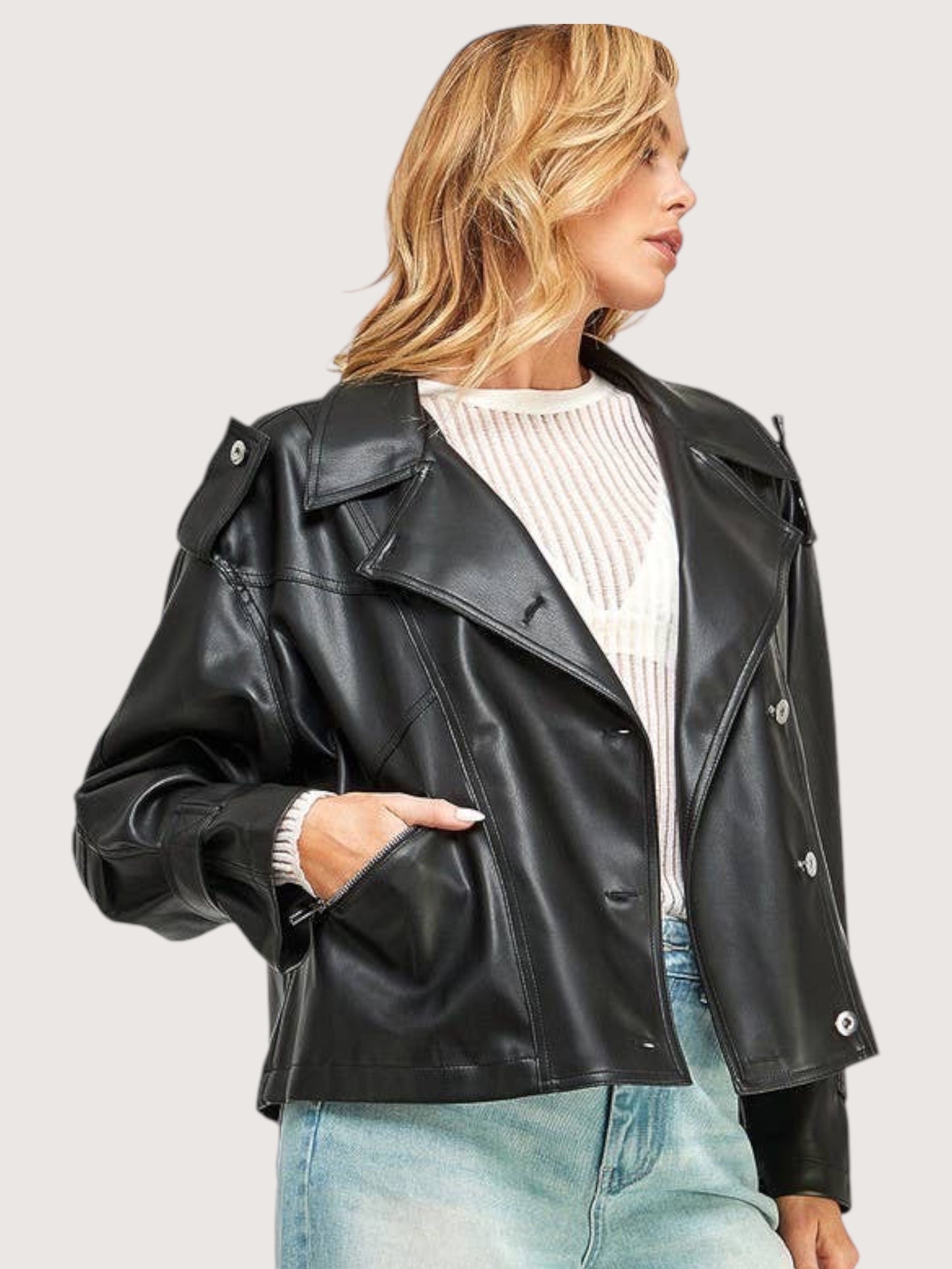 Oversized Cropped Leather Trench