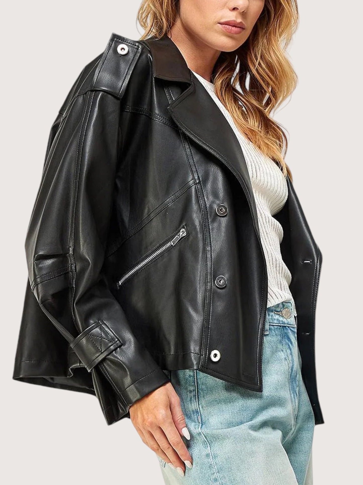 Oversized Cropped Leather Trench