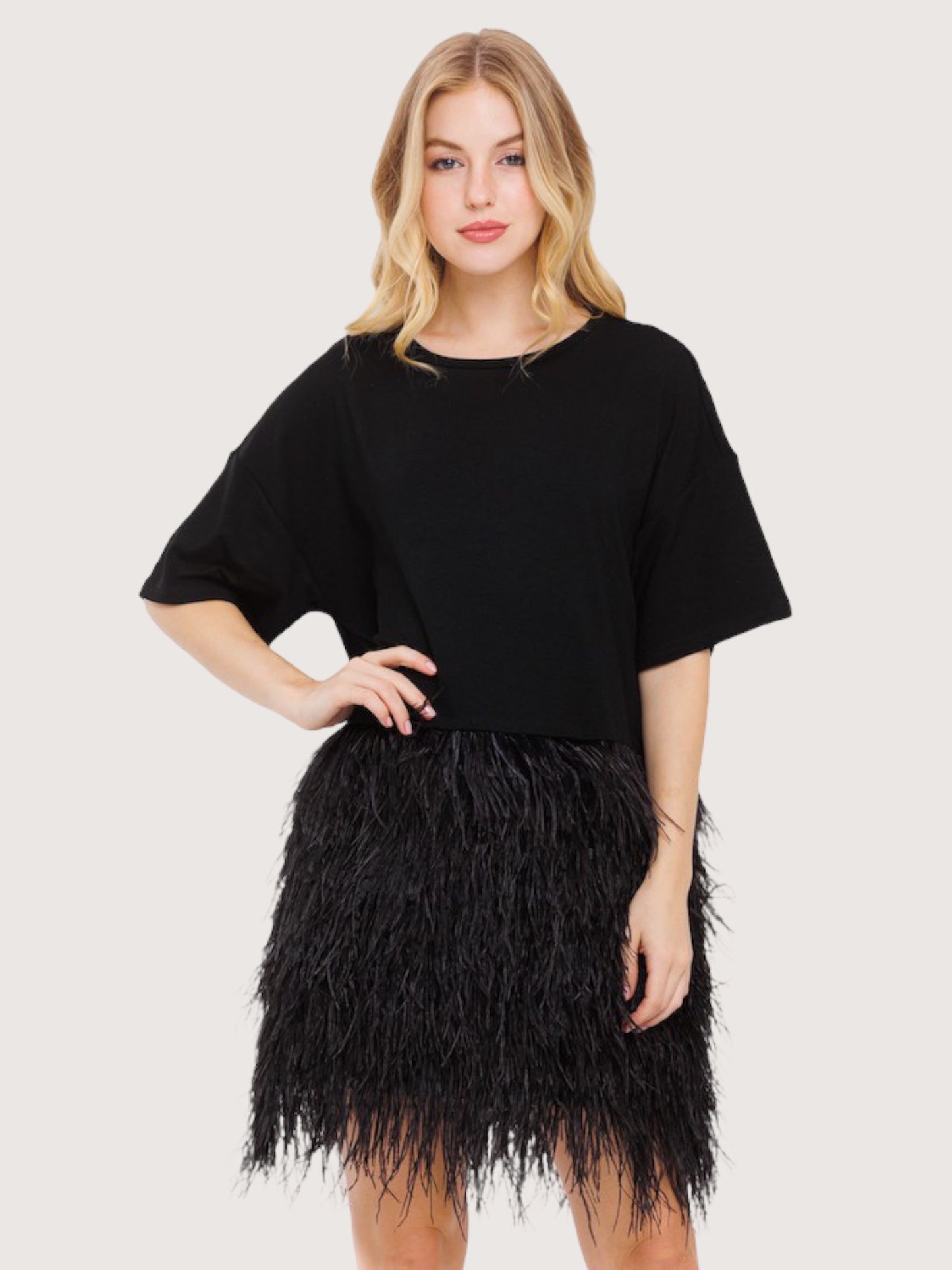 Feather Trim Tee Dress