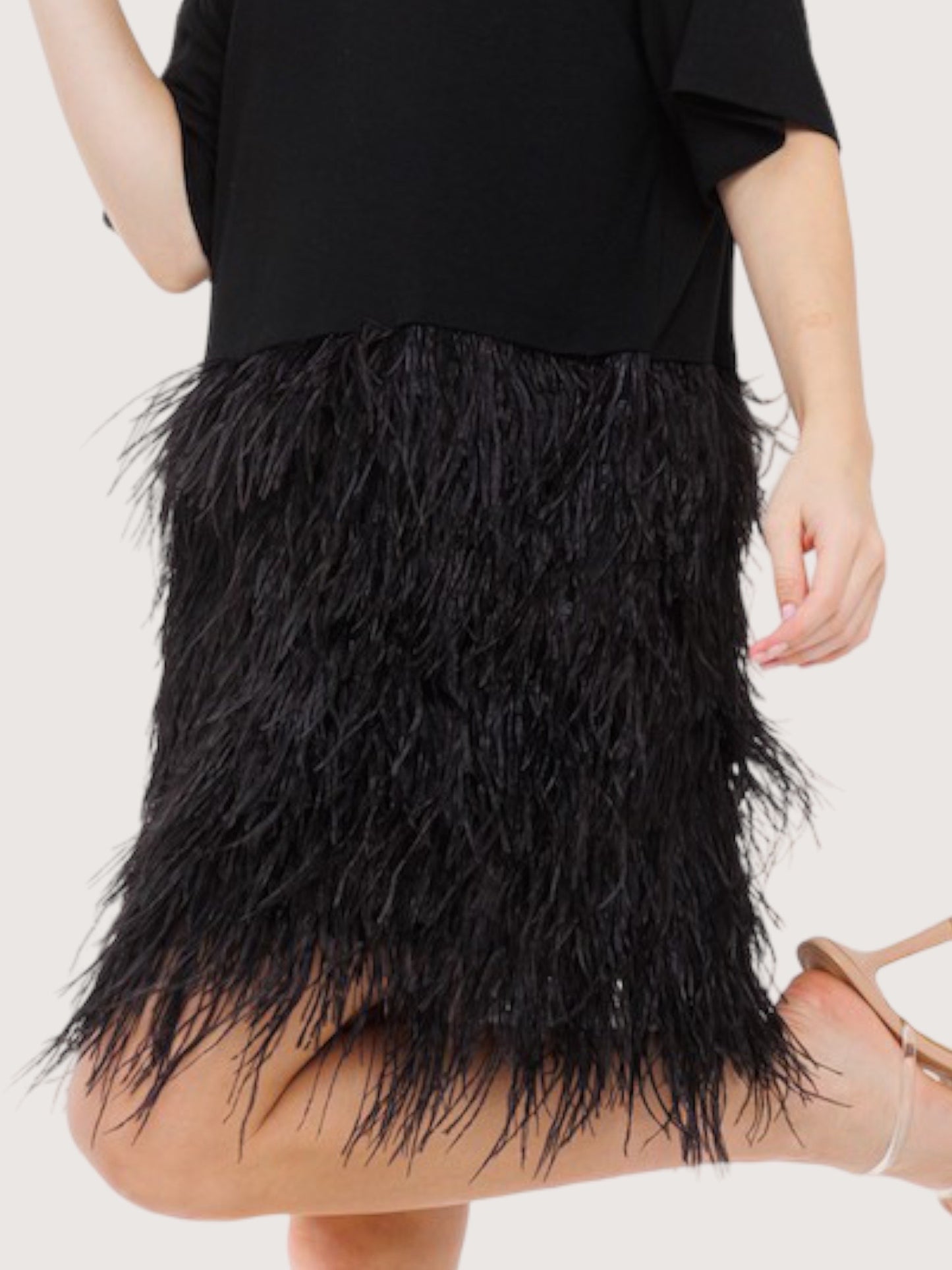 Feather Trim Tee Dress