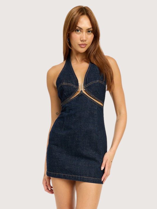 Denim Halter Mini Dress