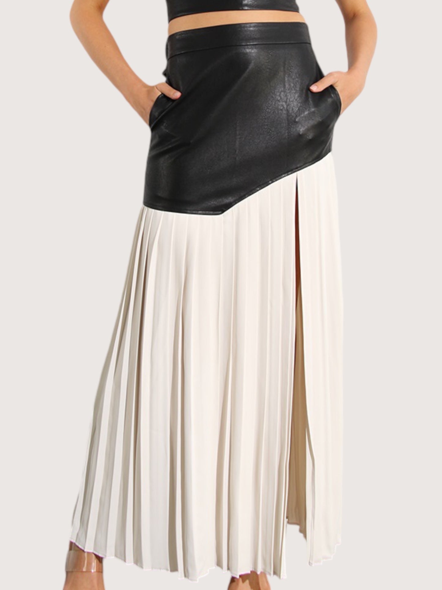 Leather Pleated Midi Skirt