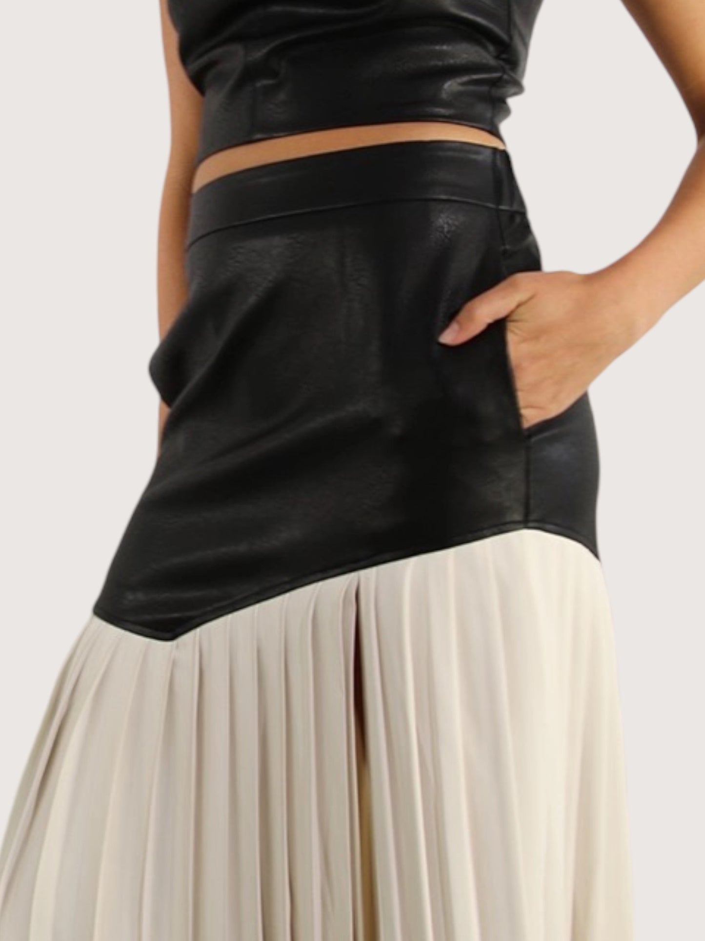 Leather Pleated Midi Skirt