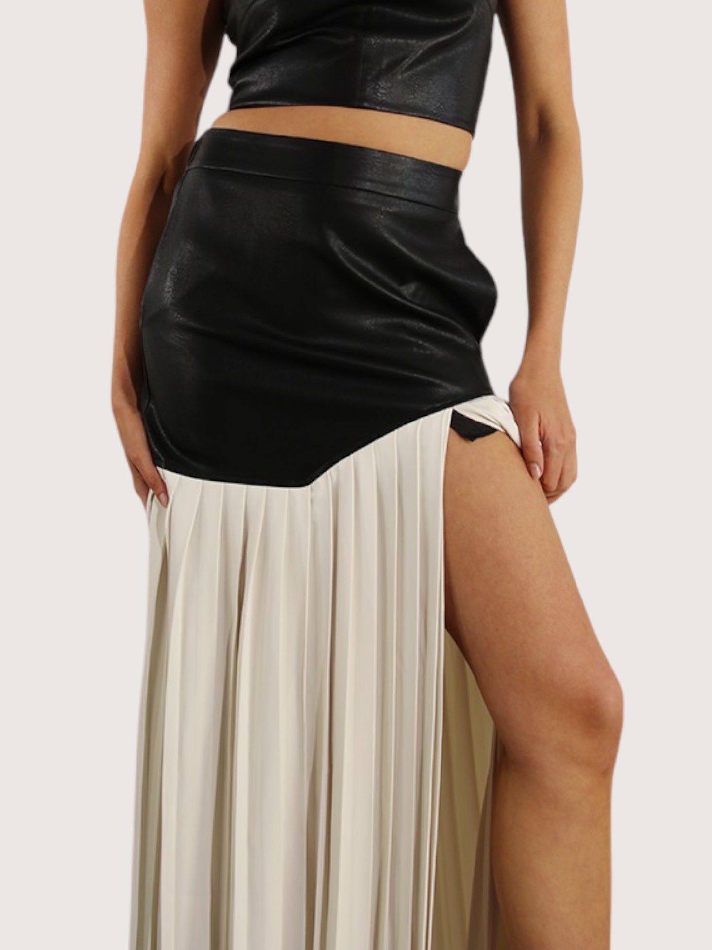 Leather Pleated Midi Skirt