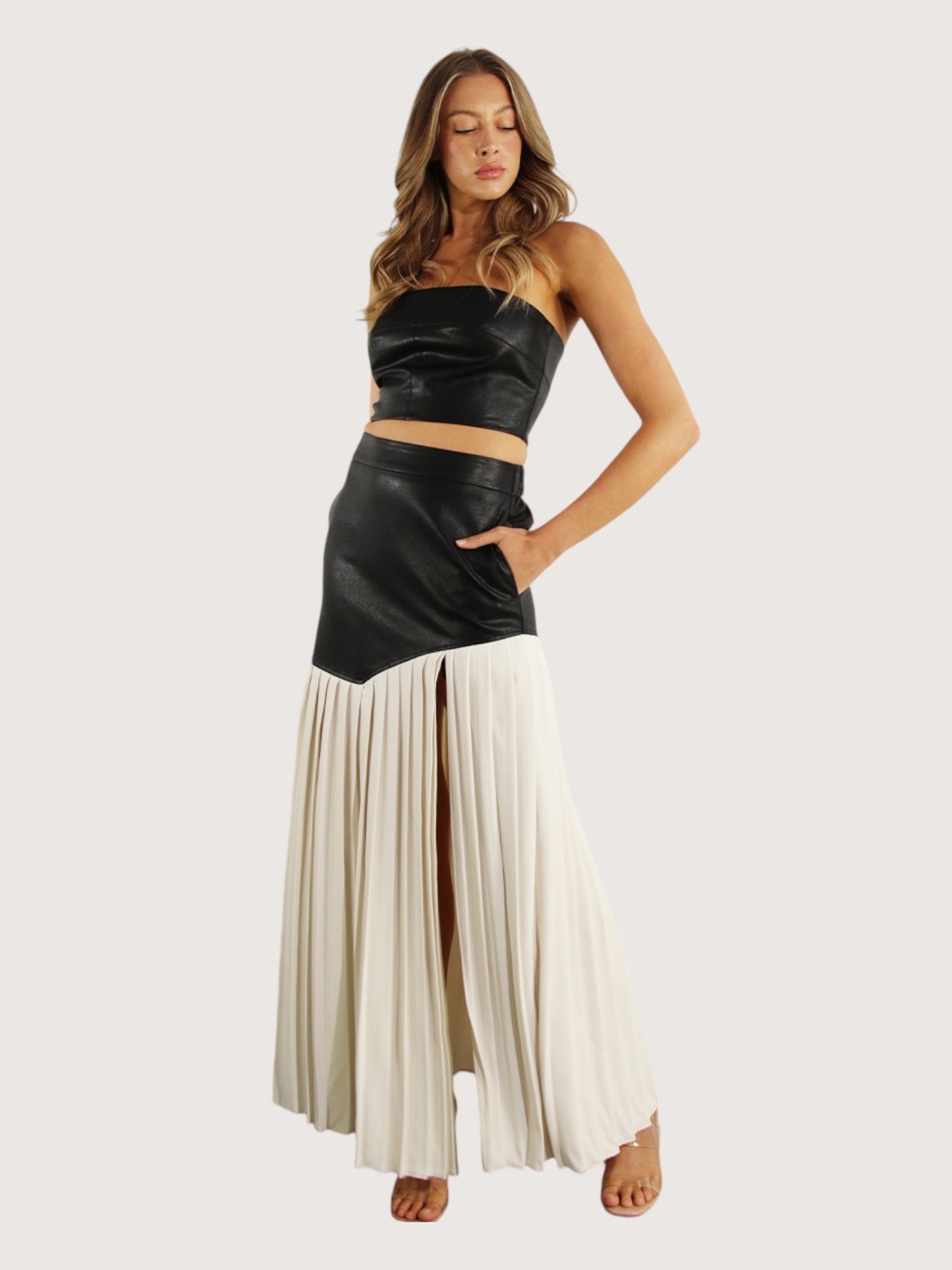 Leather Pleated Midi Skirt