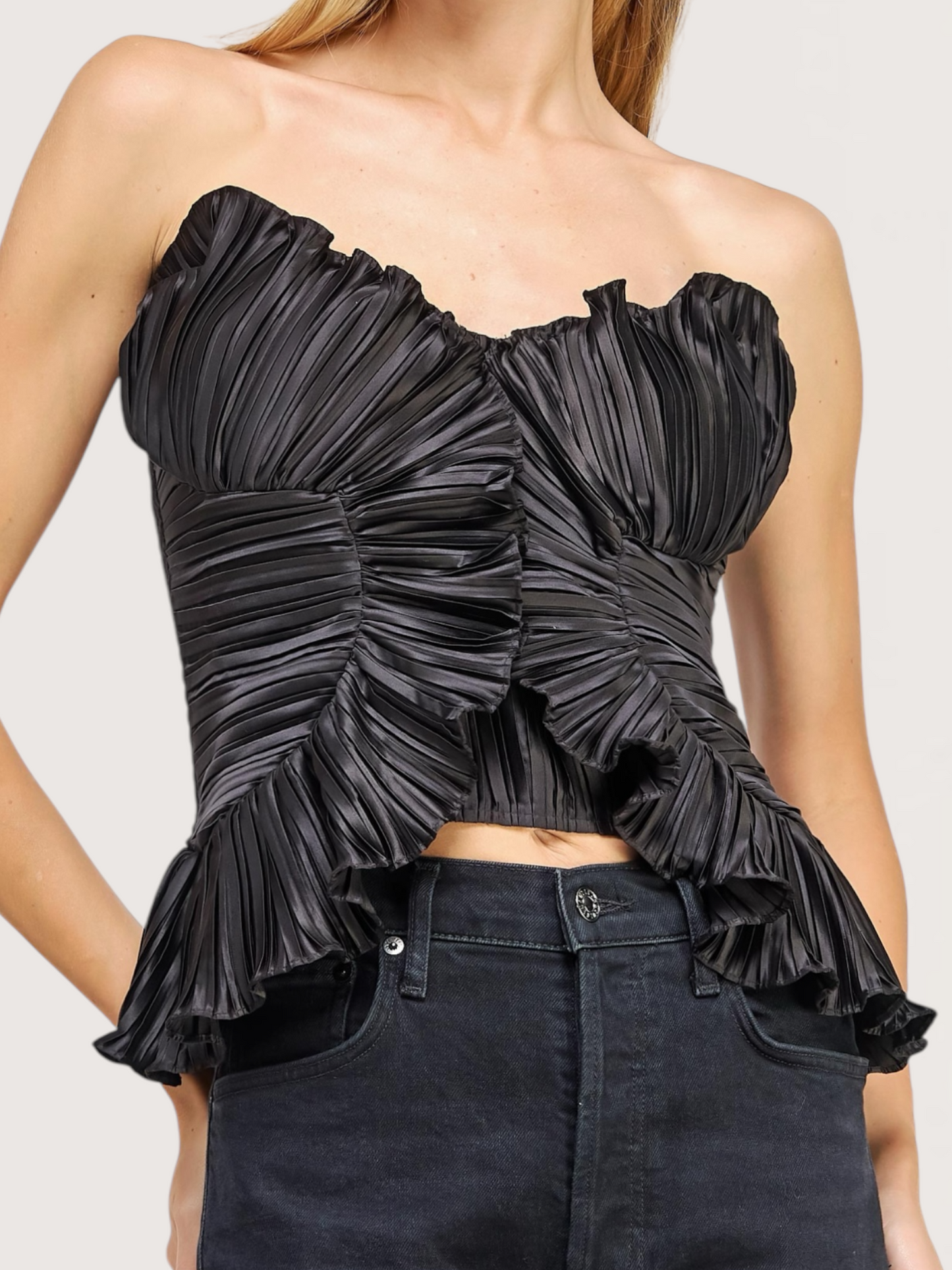 Ruffle Satin Top | Black