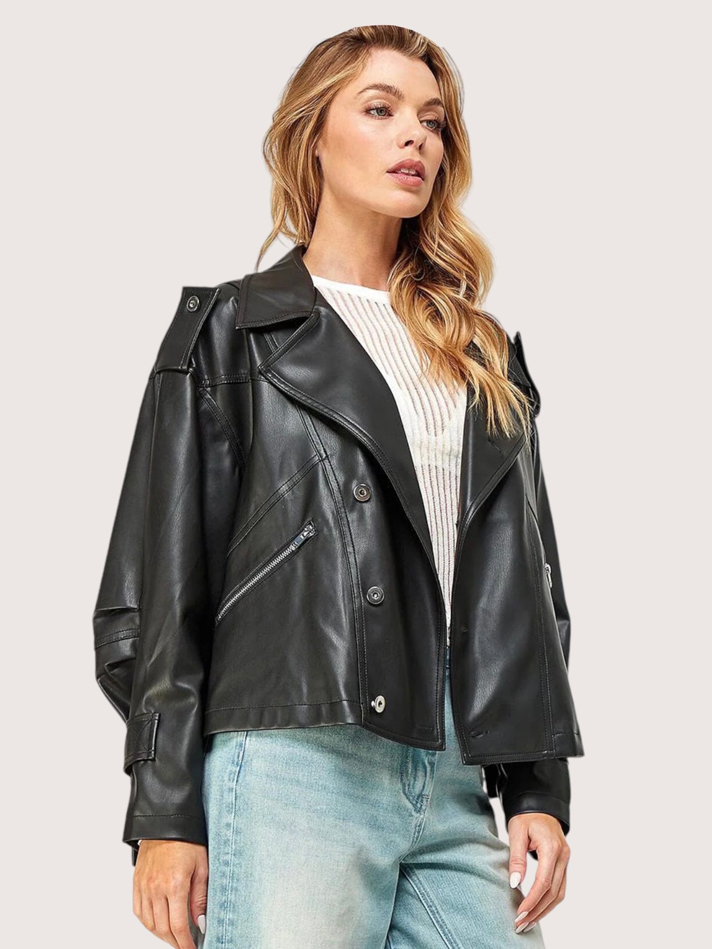 Oversized Cropped Leather Trench